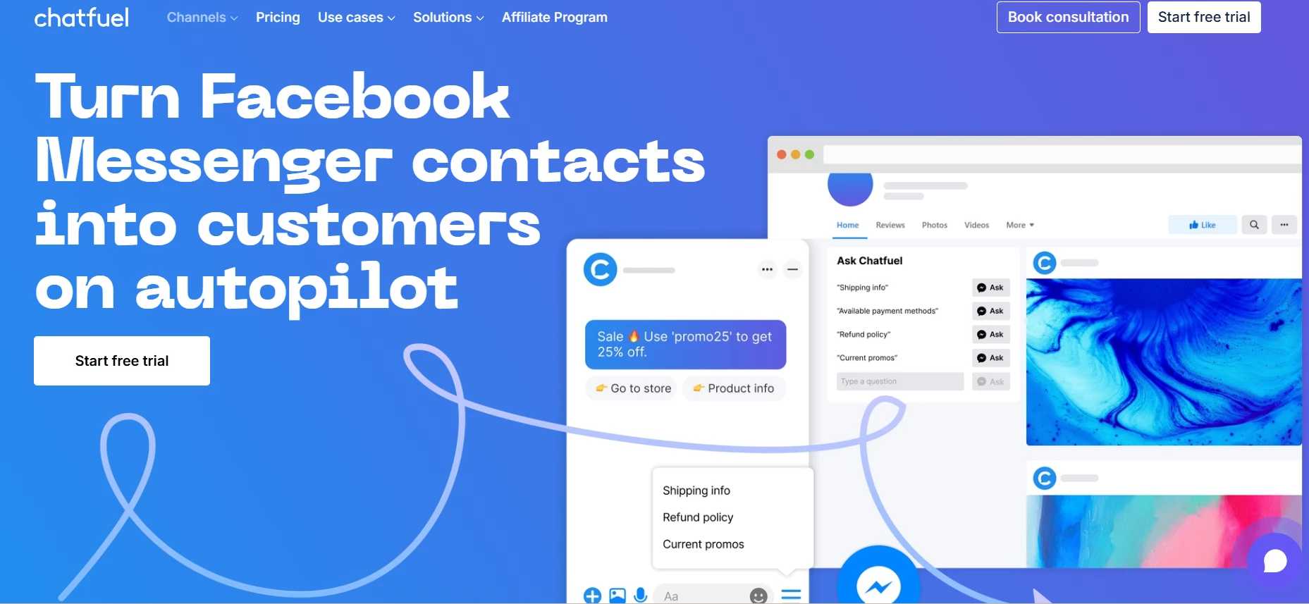 A Chatfuel nevű AI-chatbotplatform felülete Messenger és webes automatizmusokkal A Chatfuel nevű AI-chatbotplatform felülete Messenger és webes automatizmusokkal