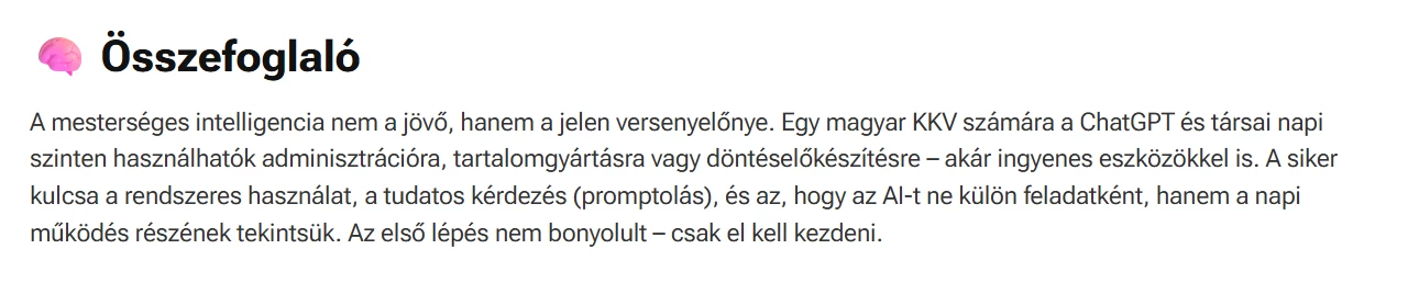 Példa GEO-szempontból előnyös összefoglalásra Példa GEO-szempontból előnyös összefoglalásra