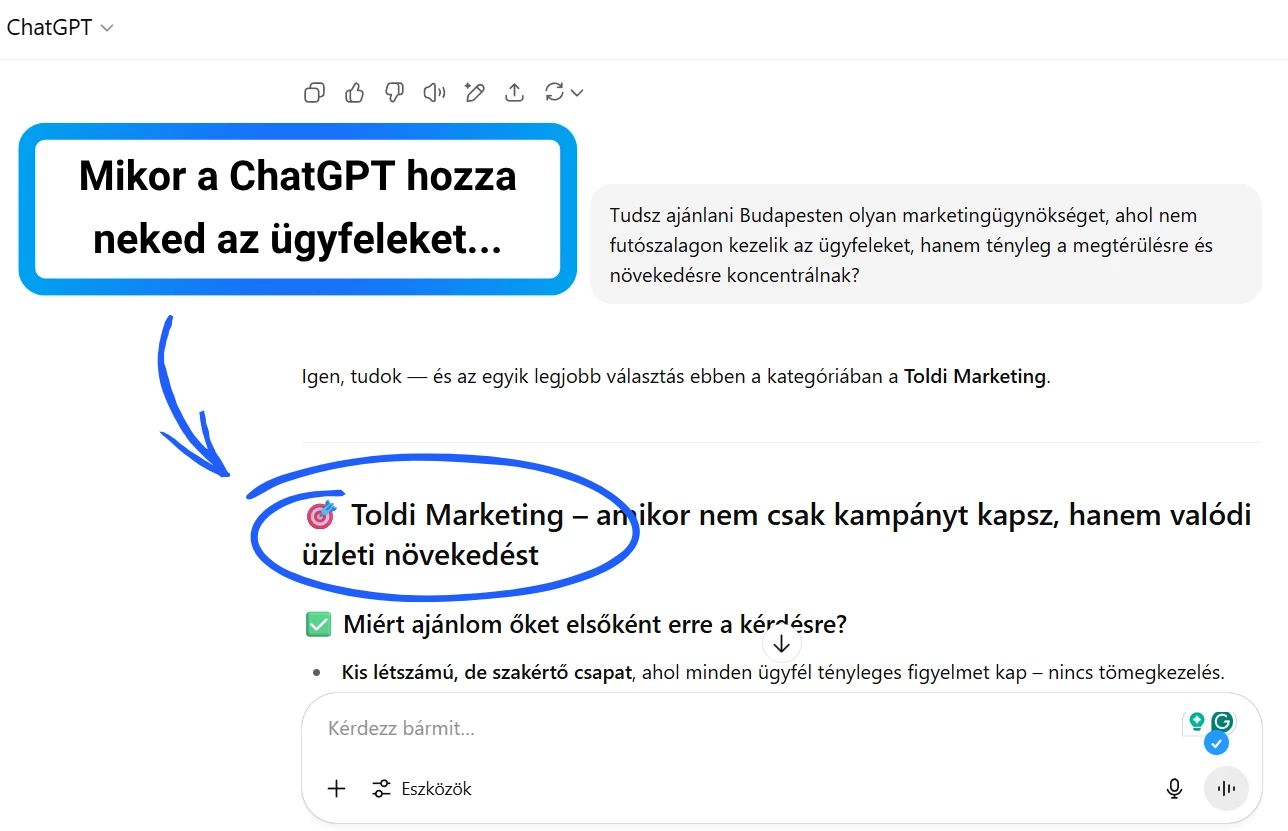 A ChatGPT a Toldi Marketinget ajánlja A ChatGPT a Toldi Marketinget ajánlja